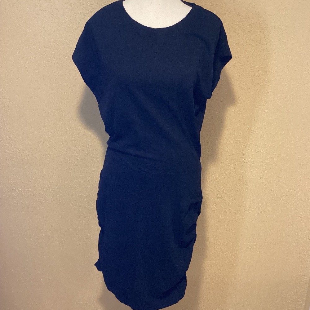 PACT 100% Organic Cotton Black Sleeve Shirt Dress, Size Large, Ruching on Sides